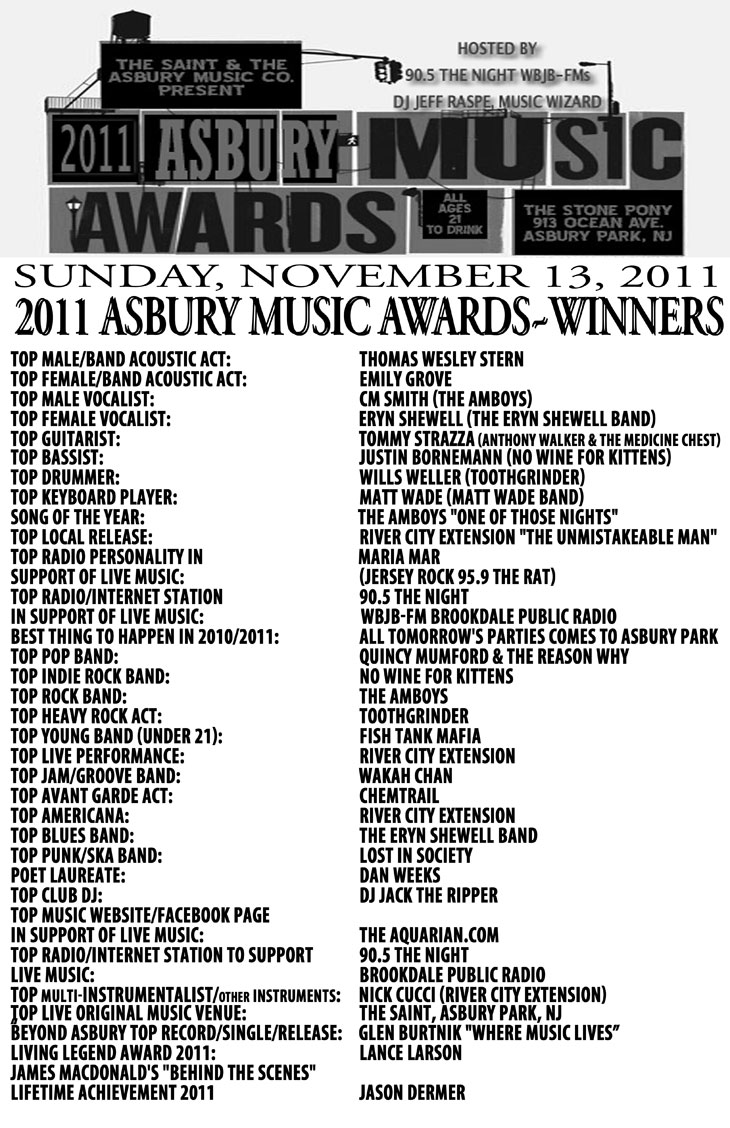 2011 Asbury Music Awards Winners